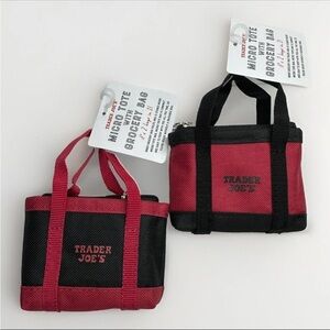 Lot of 2 TRADER JOE'S Red & Black Micro Shopping Tote Bags Mini NWT Grocery Set